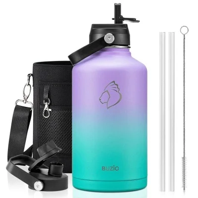 Buzio Duet Series Water Bottle with 2 Lids and Sleeve 1.9L - Purple Green